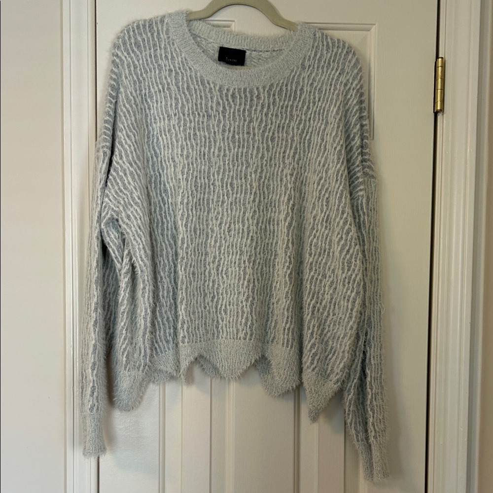Lumiere Soft Light Gray Feathered Crewneck Sweater